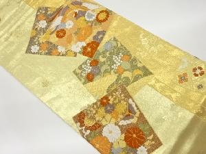 色紙に鳳凰・草花・蝶模様織出し袋帯